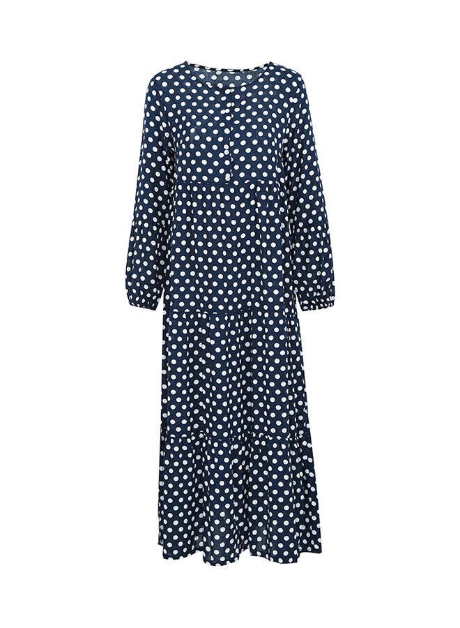 Polka Dot Ruffle Dress Blue - Image 4
