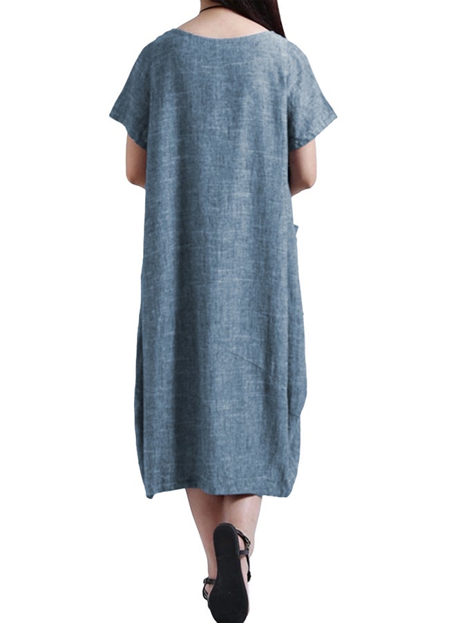 Solid Loose Fit Dress Blue - Image 2