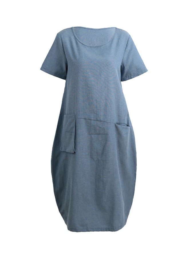 Solid Loose Fit Dress Blue - Image 4
