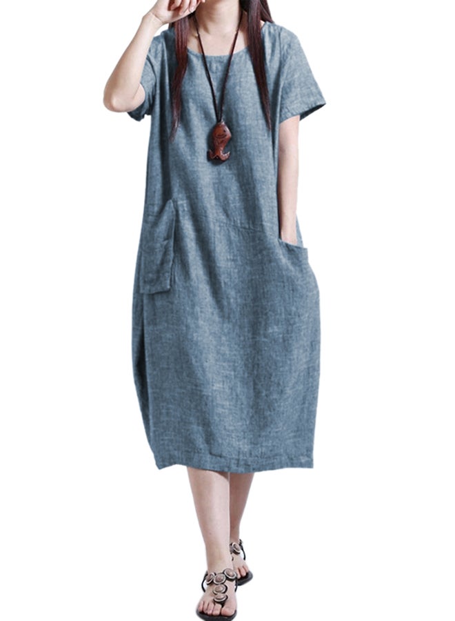 Solid Loose Fit Dress Blue - Image 1