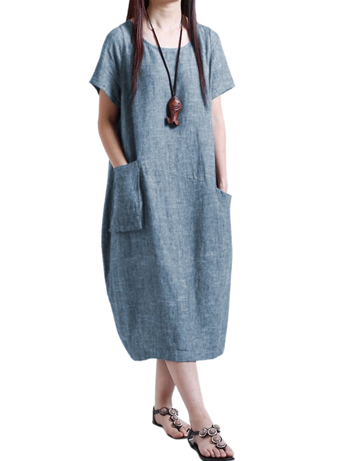 Solid Loose Fit Dress Blue - Image 3