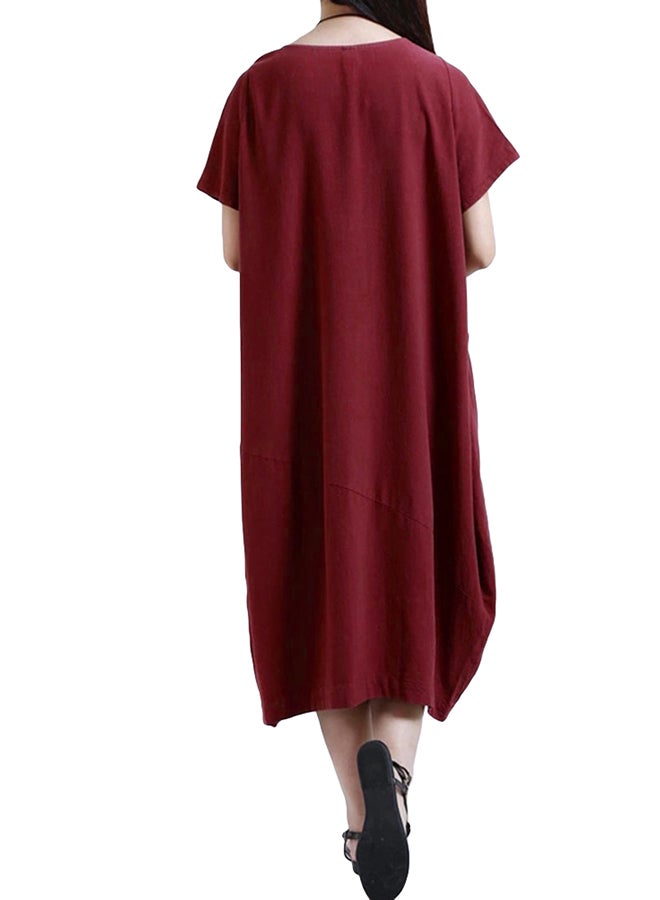 Solid Loose Fit Dress Burgundy - Image 2
