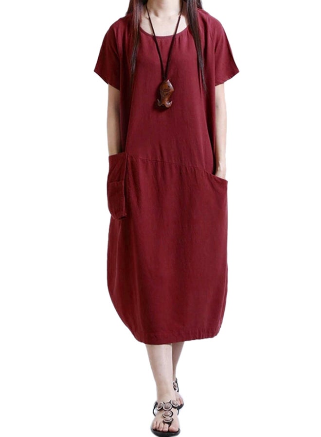 Solid Loose Fit Dress Burgundy - Image 1