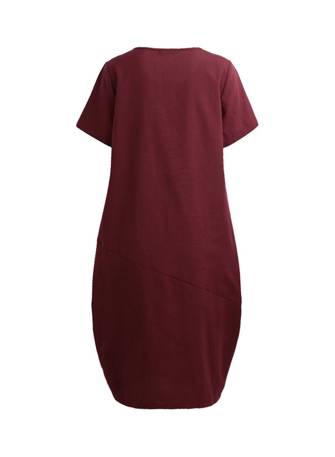 Solid Loose Fit Dress Burgundy - Image 5