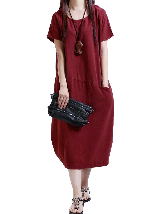 Solid Loose Fit Dress Burgundy - Image 3