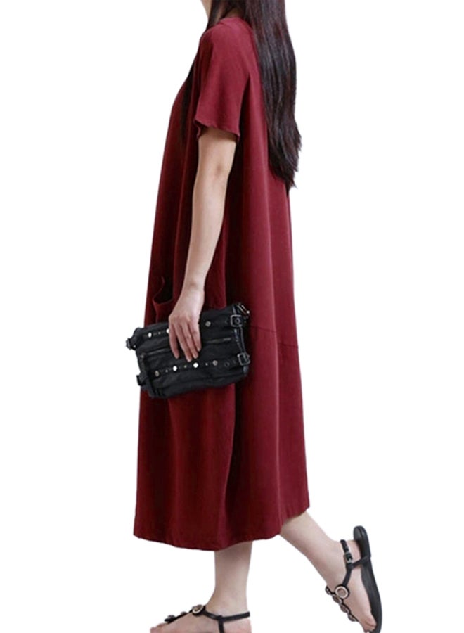 Solid Loose Fit Dress Burgundy - Image 4