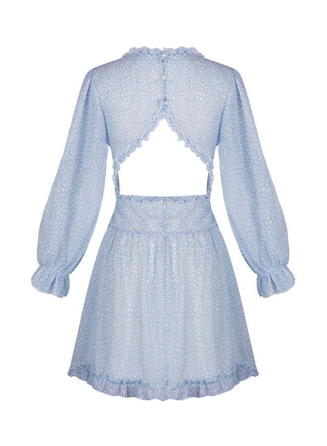 Allover Print Ruffle Dress Blue  - Image 5