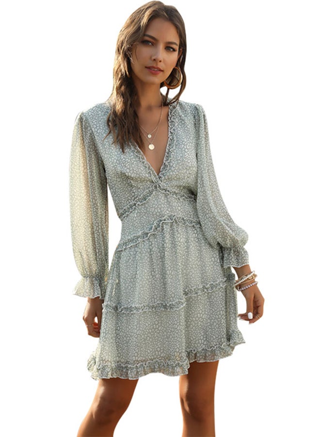 Allover Print Ruffle Beach Dress Green  - Image 1
