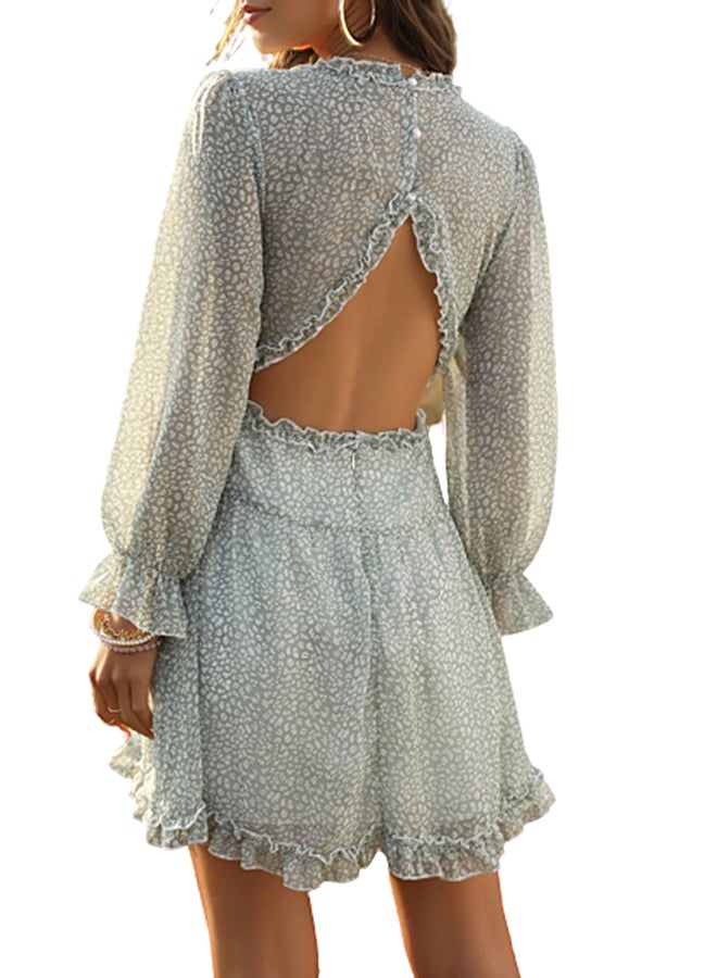 Allover Print Ruffle Beach Dress Green  - Image 2