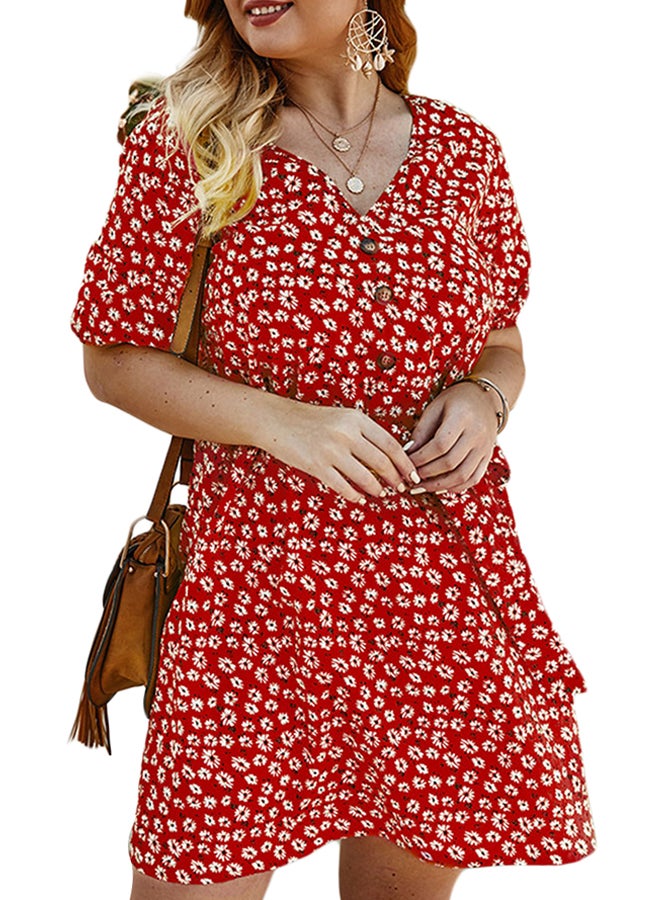 Floral Flare Dress Red - Image 2