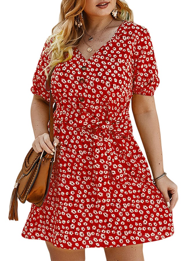 Floral Flare Dress Red - Image 3