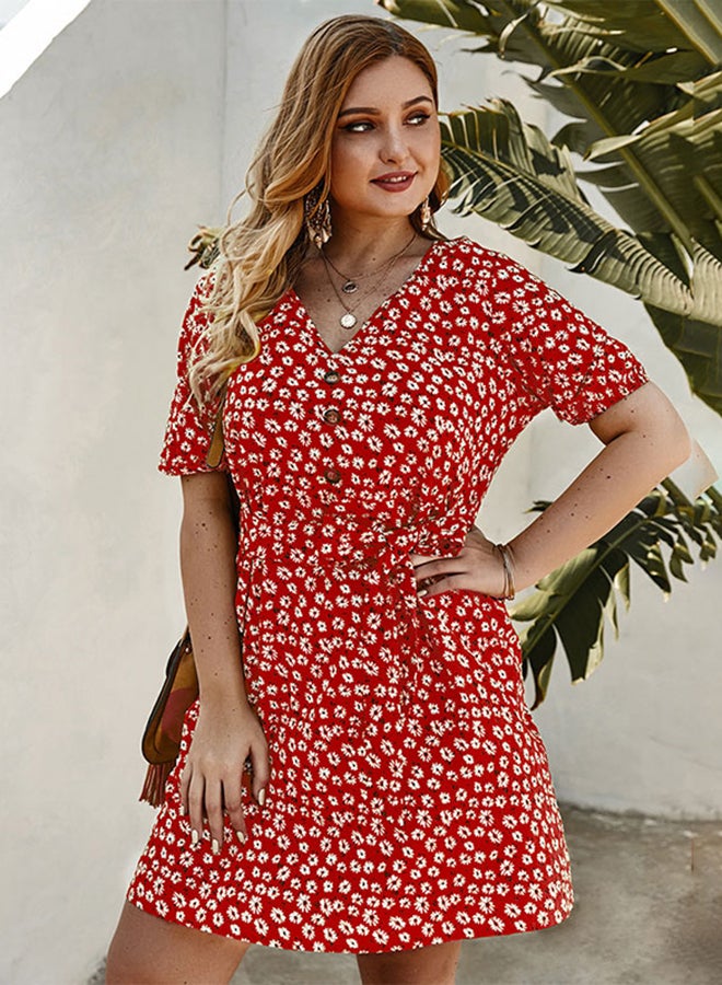 Floral Flare Dress Red - Image 4