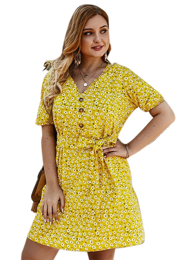 Floral Flare Dress Yellow - Image 1