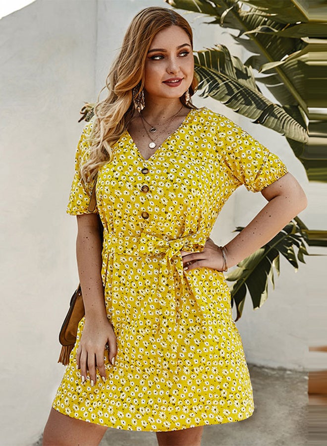Floral Flare Dress Yellow - Image 4