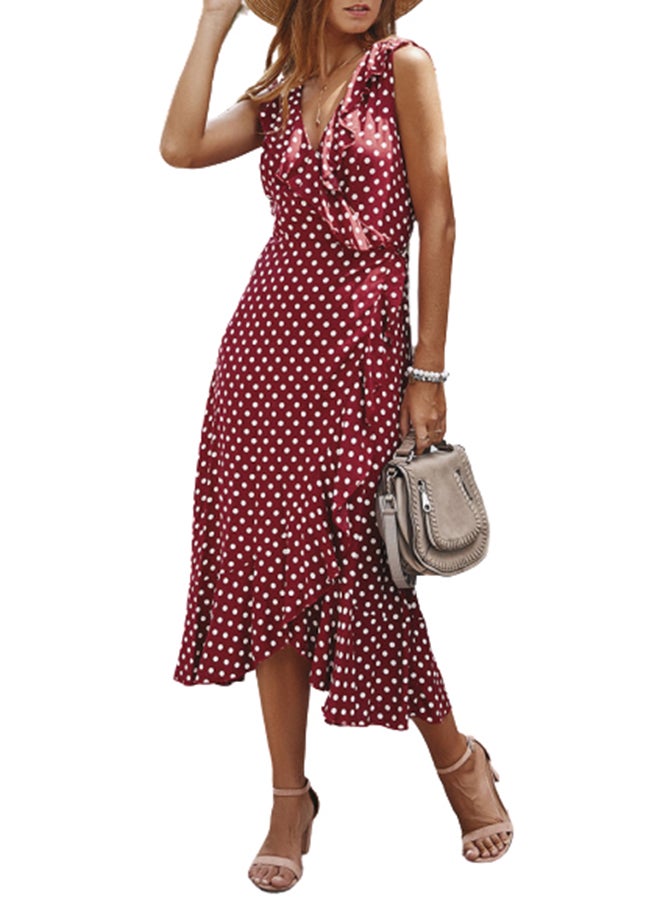 Polka Dot Bohemian Dress Burgundy - Image 2