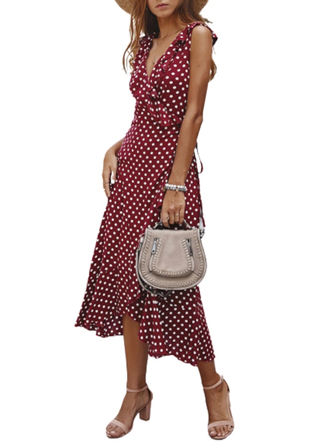 Polka Dot Bohemian Dress Burgundy - Image 3