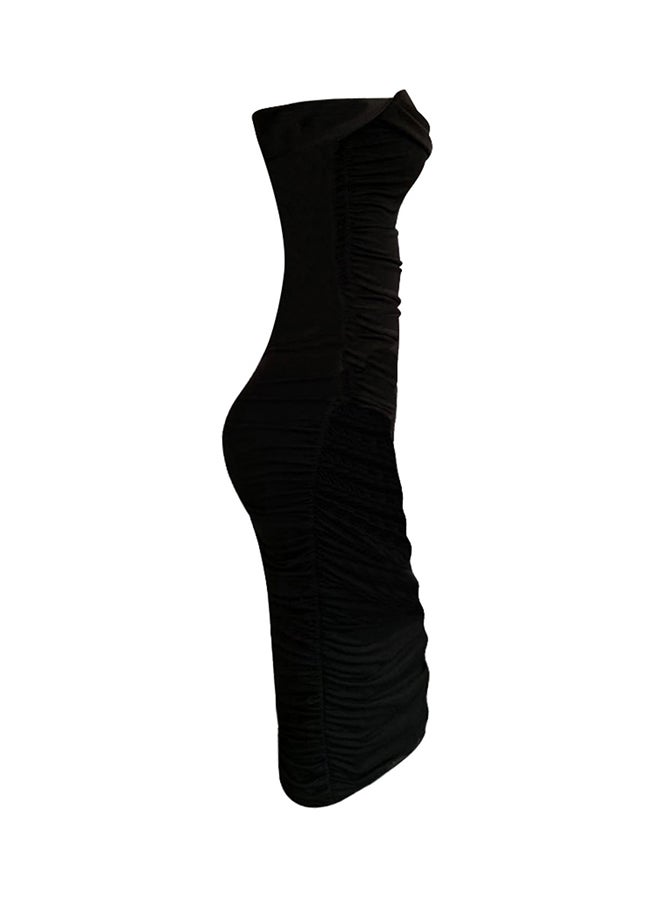 فستان سادة بقصة ضيقة وكسرات أسود - Image 4