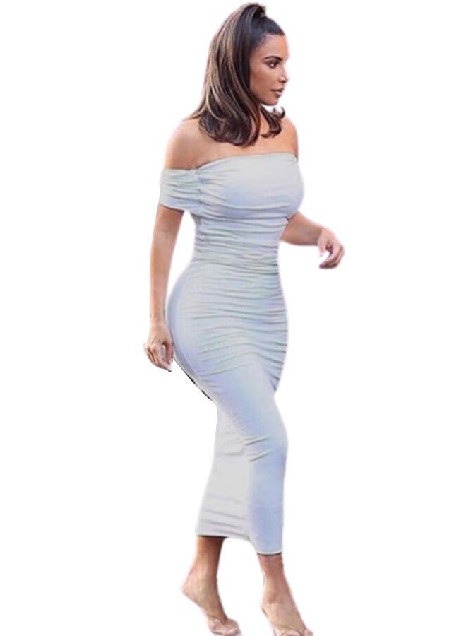 Solid Pleated Bodycon Dress White  - Image 2