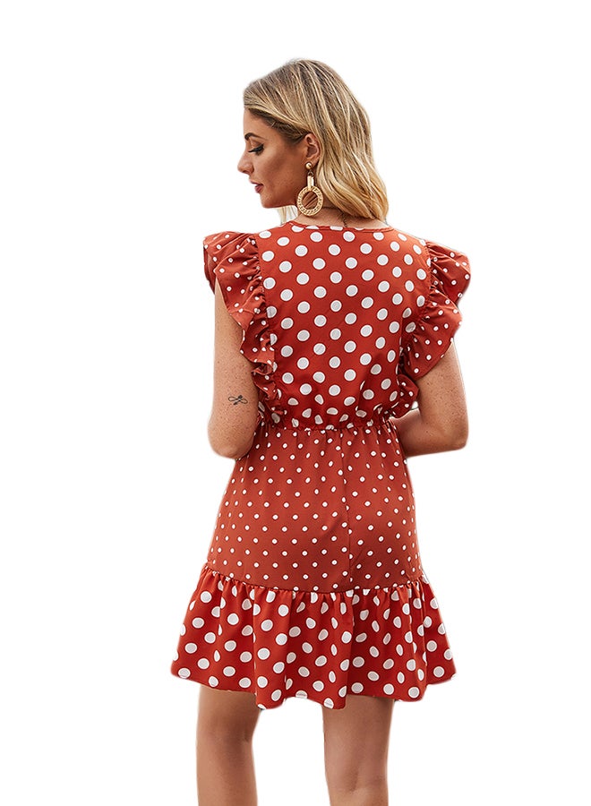 New Summer Polka Dot Print Dress Orange/White - Image 2
