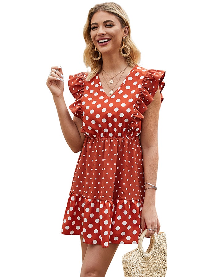 New Summer Polka Dot Print Dress Orange/White - Image 4