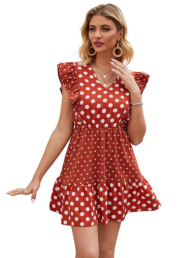 New Summer Polka Dot Print Dress Orange/White - Image 5