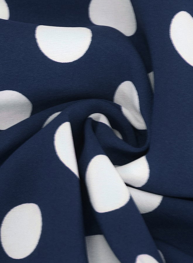 Polka Dot Print Beach Dress Dark Blue - Image 3