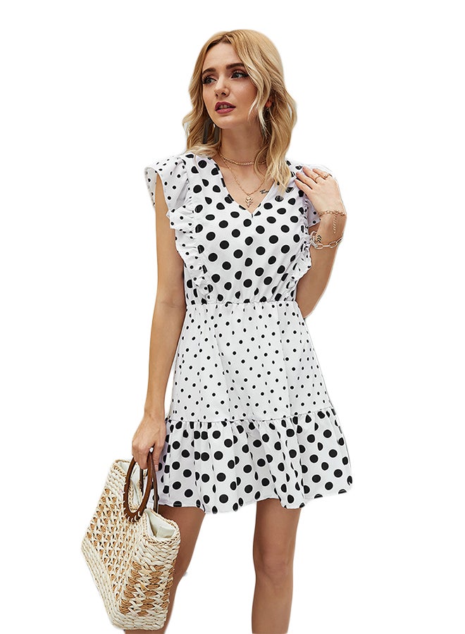 Polka Dot Print Beach Dress White - Image 4