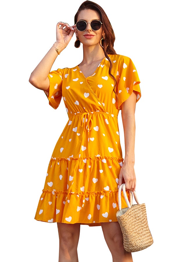 Heart Print Beach Dress Yellow - Image 1