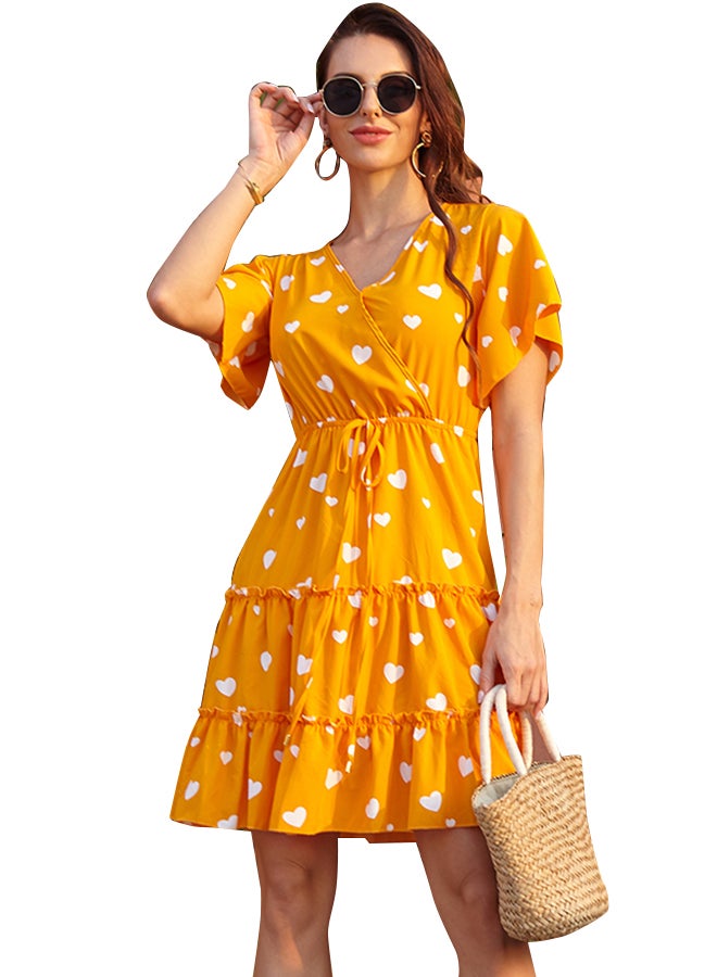 Heart Print Beach Dress Yellow - Image 4