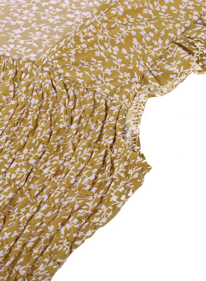 Floral Ruffle Sleeve Flared Dress Yellow - Image 3