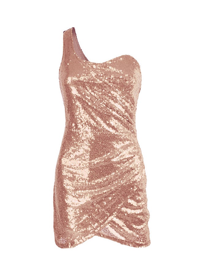 Wrap Ruched Sequin Bodycon Dress Pink  - Image 3