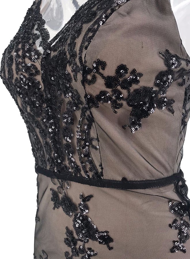 Sequin Spaghetti Strap Dress Black/Brown  - Image 3
