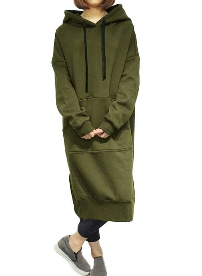 Hooded Sweatshirt Dress Army Green  - Image 1