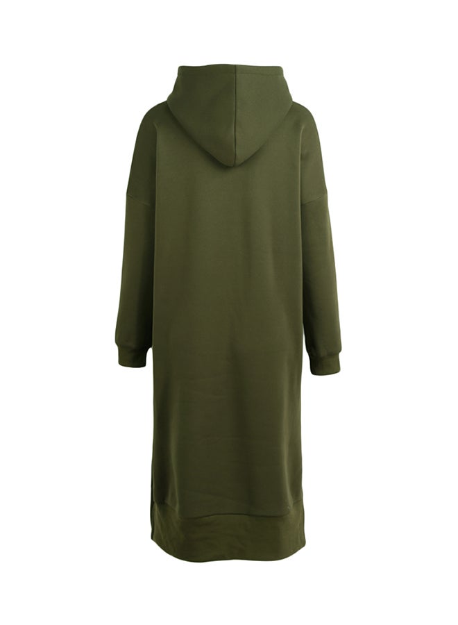 Hooded Sweatshirt Dress Army Green  - Image 2