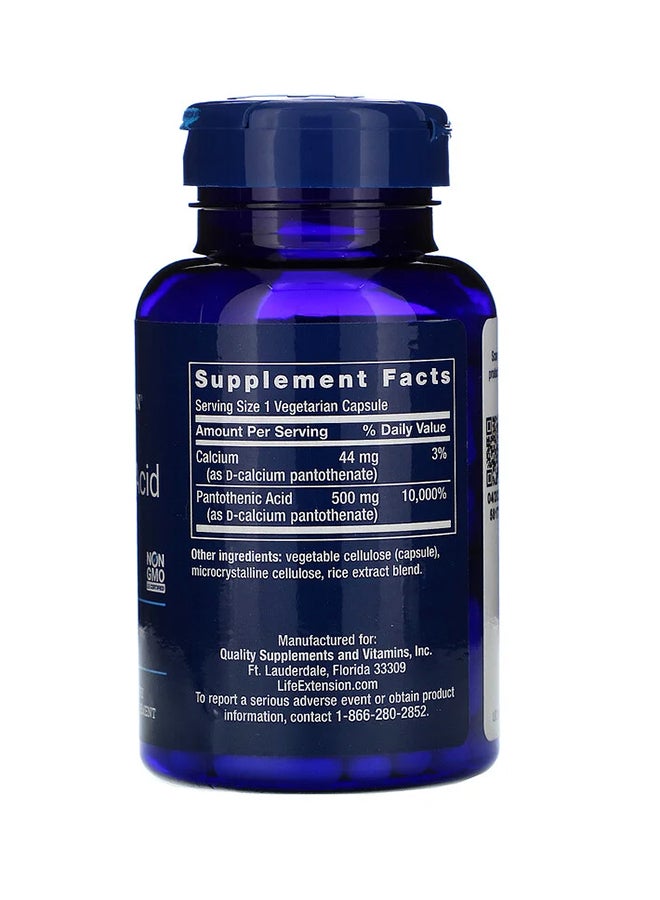 Life Extension Pantothenic Acid Vitamin B-5 500mg Dietary Supplement - 100 Capsules - Image 2