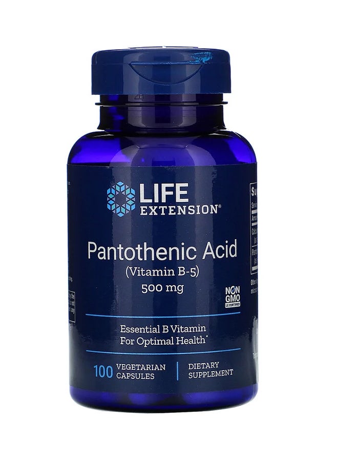 Life Extension Pantothenic Acid Vitamin B-5 500mg Dietary Supplement - 100 Capsules - Image 1