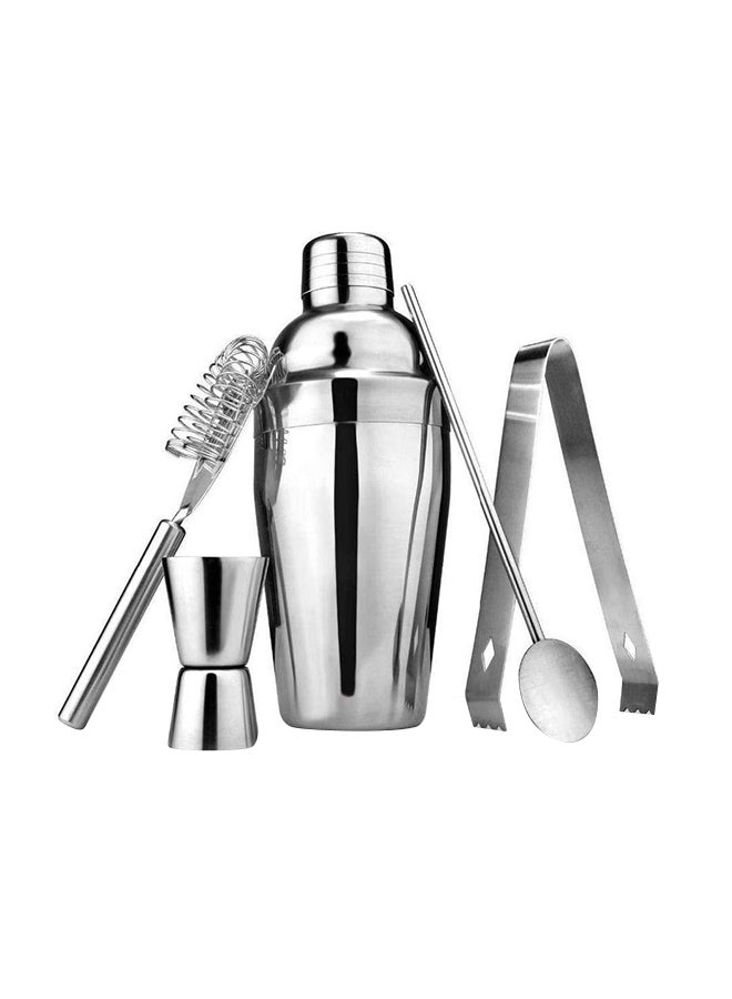 Shallow 5-Piece Stainless Steel Cocktail Shaker Set Silver  - Image 1