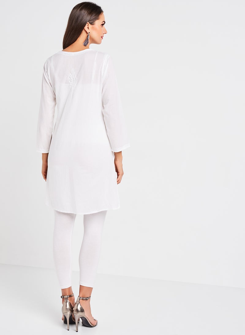 Handmade Embroidered Kurta White