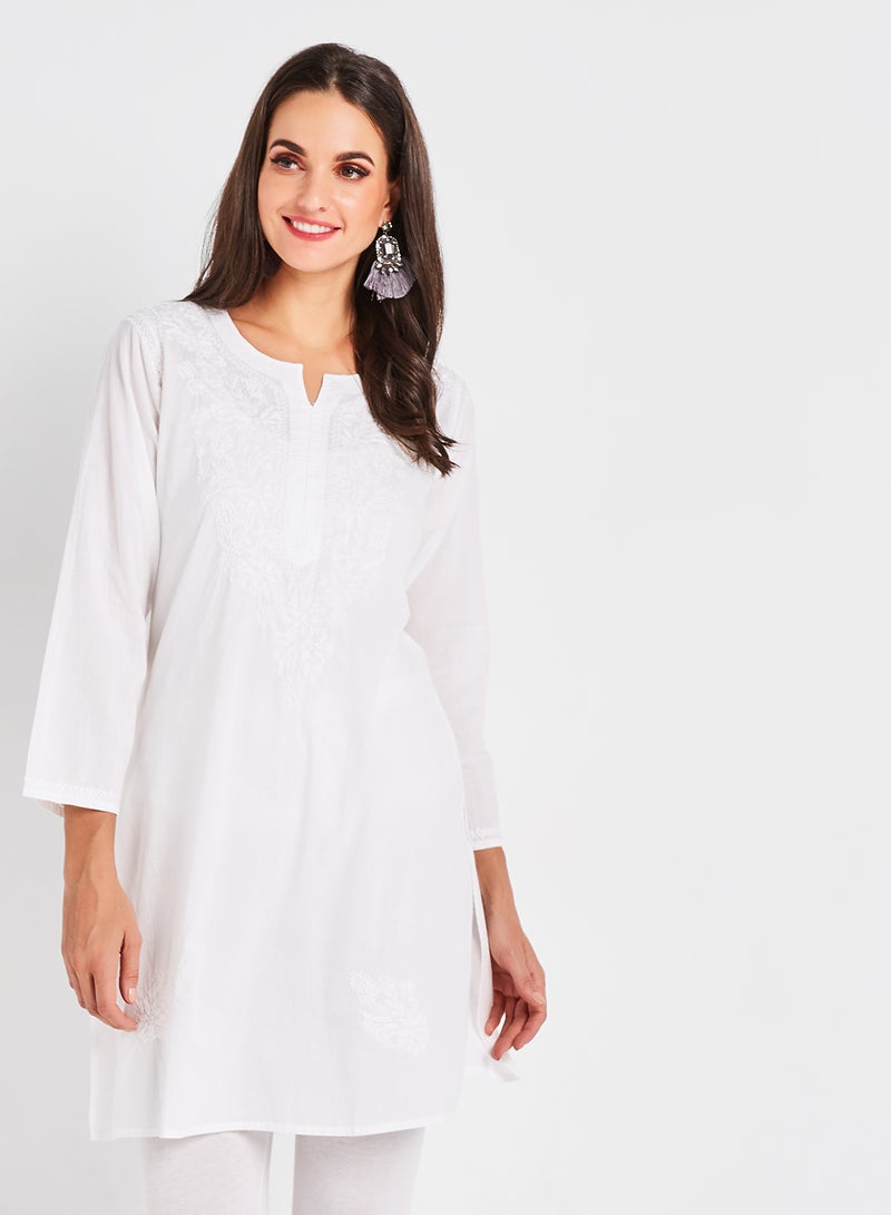 Handmade Embroidered Kurta White