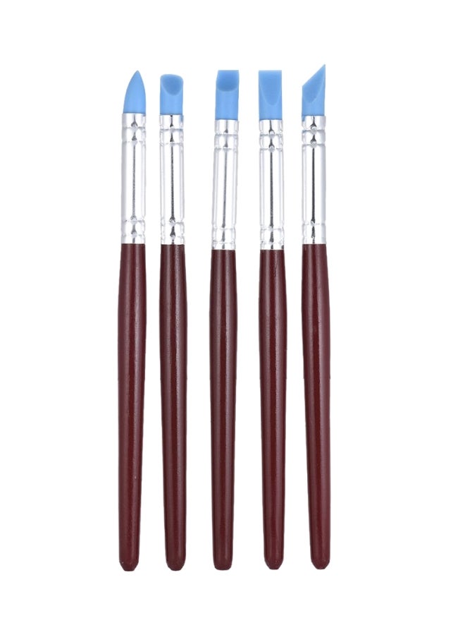 H&B 5-Piece Rubber Tip Paint Brushes Clay Tools Brown/Silver/Blue  - Image 1