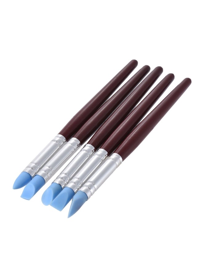 H&B 5-Piece Rubber Tip Paint Brushes Clay Tools Brown/Silver/Blue  - Image 2