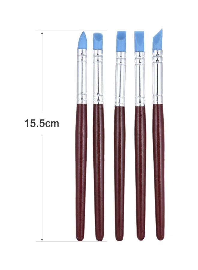 H&B 5-Piece Rubber Tip Paint Brushes Clay Tools Brown/Silver/Blue  - Image 3