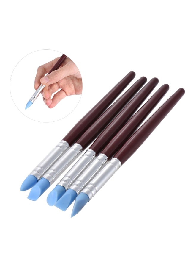 H&B 5-Piece Rubber Tip Paint Brushes Clay Tools Brown/Silver/Blue  - Image 5