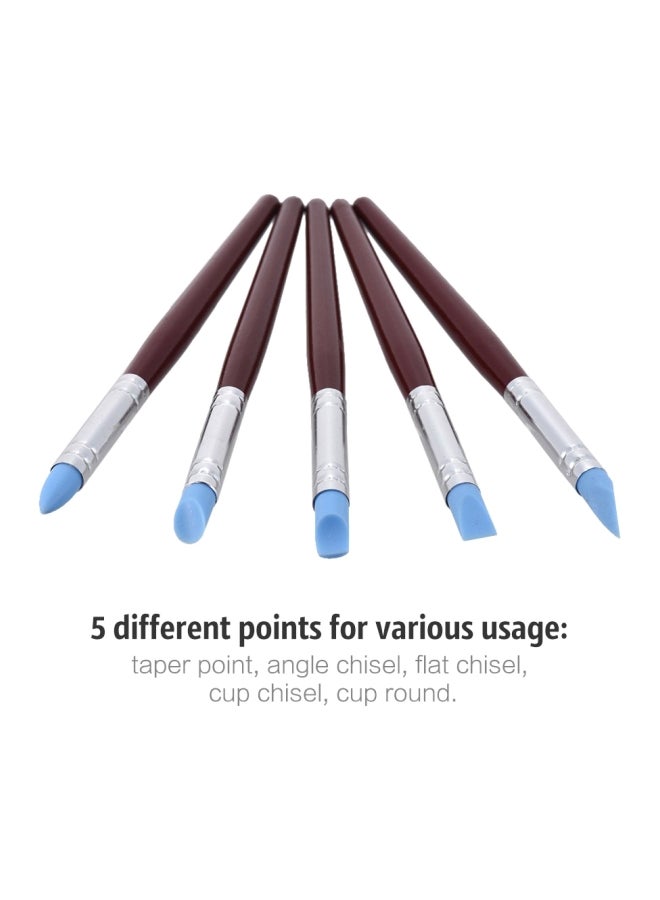 H&B 5-Piece Rubber Tip Paint Brushes Clay Tools Brown/Silver/Blue  - Image 4