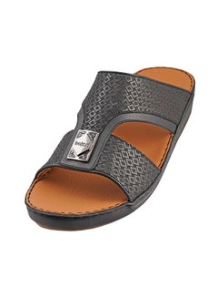 barjeel uno Textured Logo Detail Arabic Sandals Black  - Image 2