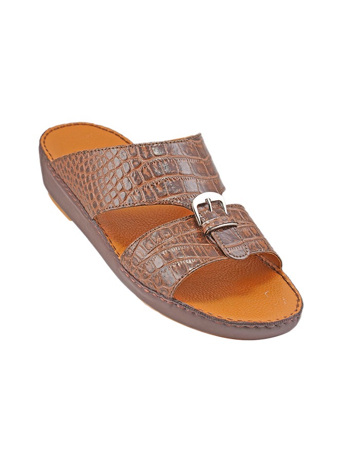 barjeel uno - Croc Effect Sandals Brown - Image 1