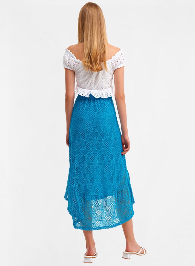 OXXO Danpilitek Lace High-Low Skirt Blue  - Image 2