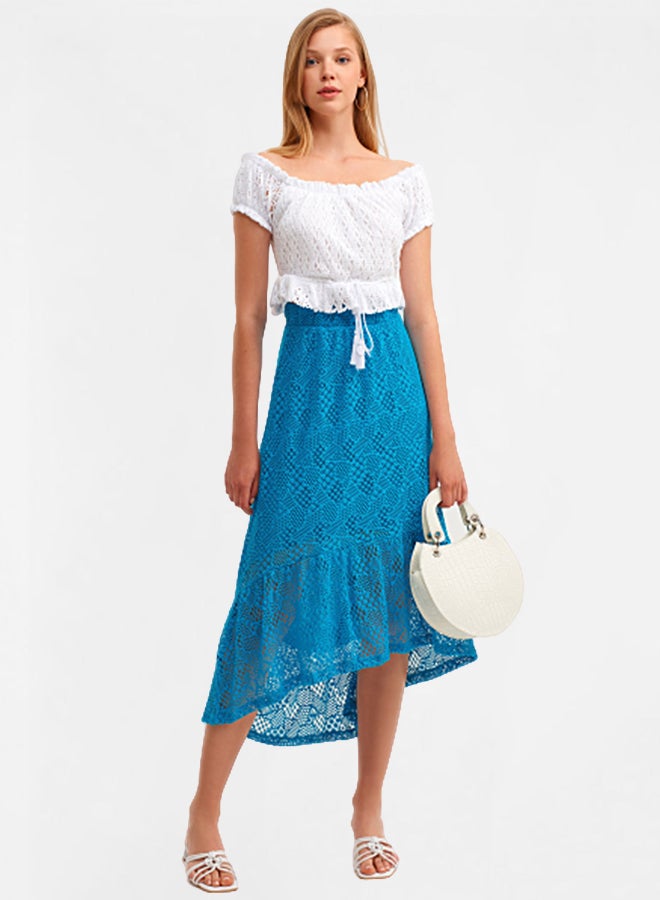 OXXO Danpilitek Lace High-Low Skirt Blue  - Image 4