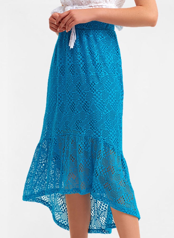 OXXO Danpilitek Lace High-Low Skirt Blue  - Image 3