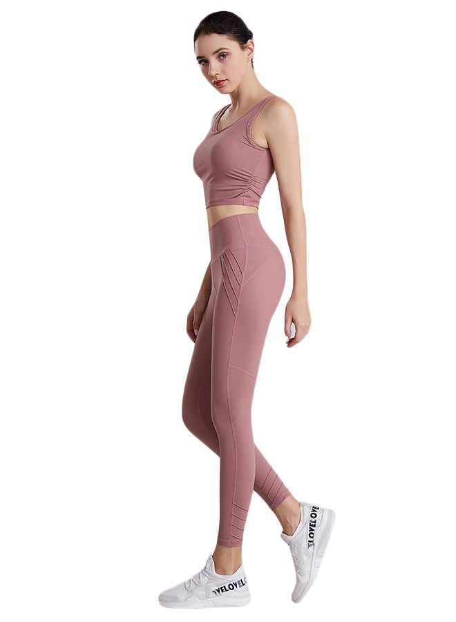Joychic - Solid Pattern High-Waist Sports Leggings Pink - Image 1